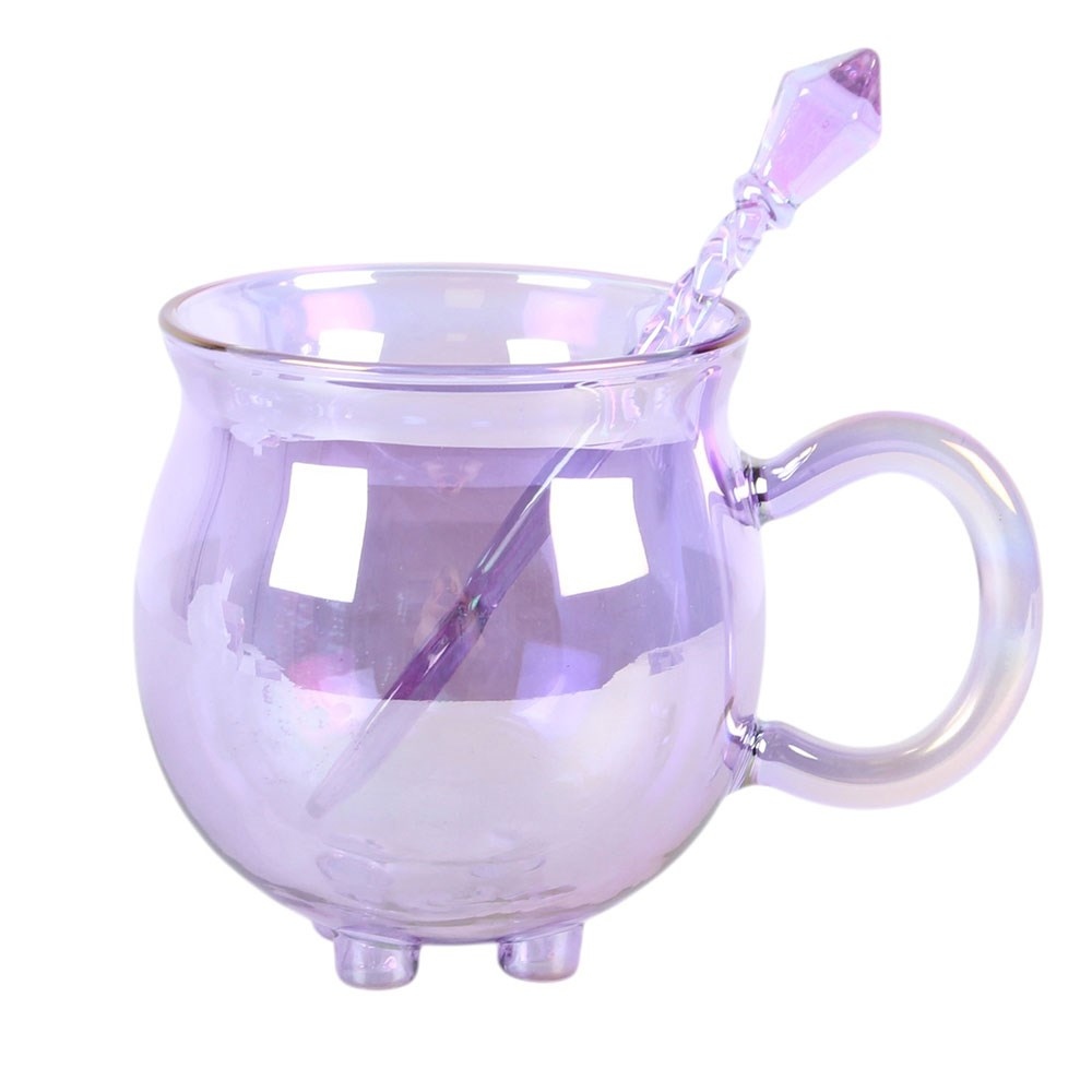 Something Different - Purple Double Walled Glass Cauldron Mok/beker met lepel set - Multicolours